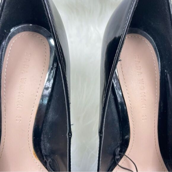 ZARA black glossy pointy toe stilettos size 36.0,3 1/2” silver/clear heel,pumps - Picture 7 of 9